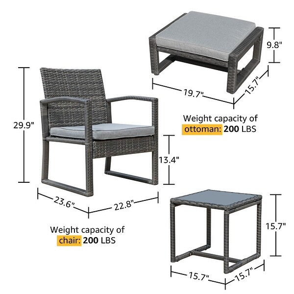 5Piece Patio Wicker Chat Set with Armchairs,Ottomans and Side Table