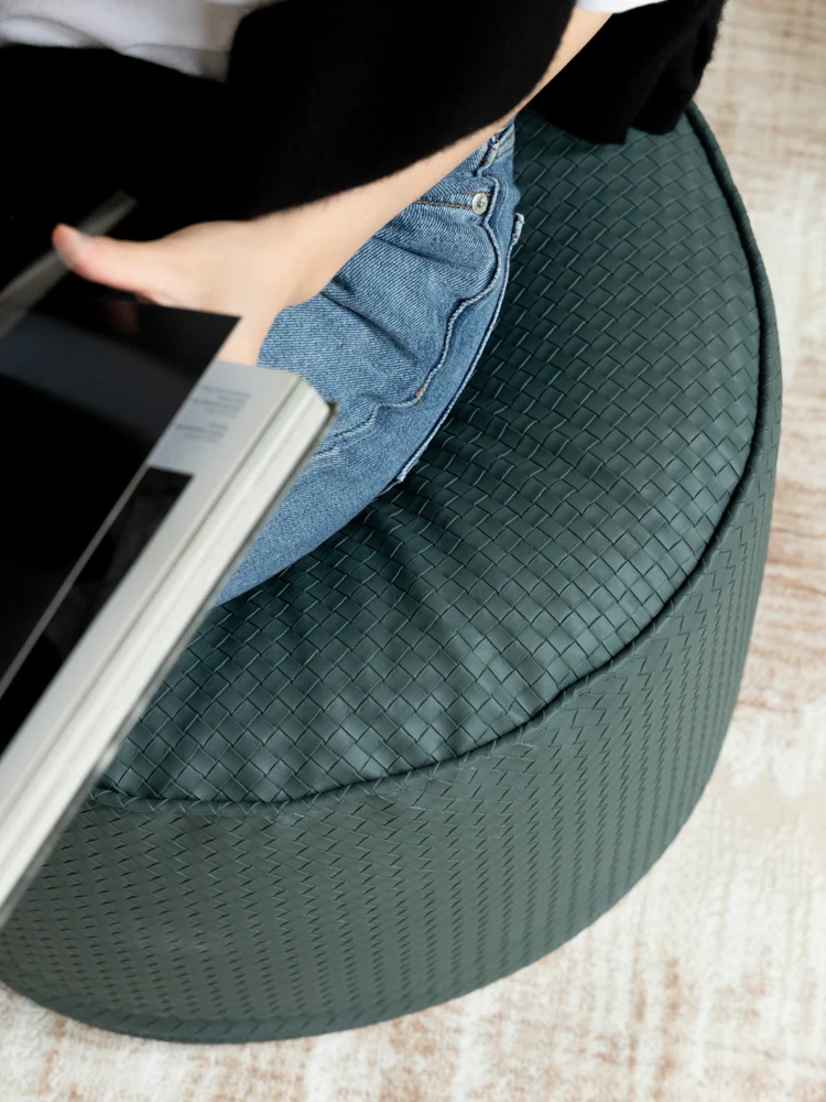 CH095 - BV-Wave Braided Leather Waterproof Two-tone Italian Living Room Small Coffee Table Foyer Shoe Changing Stool Low Stool