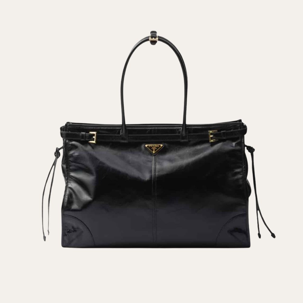Prada Bonnie Extra Large Leather Handbag Black 42Cm 1BA439 2CYR F0002 V OOO