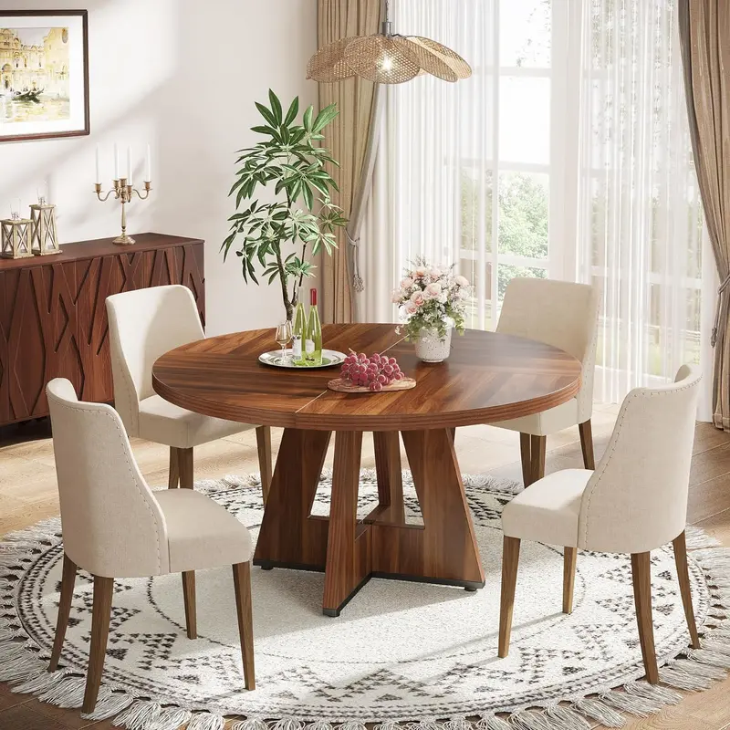Rustic Round Farmhouse Dining Table for 4 – 47-Inch Espresso Finish