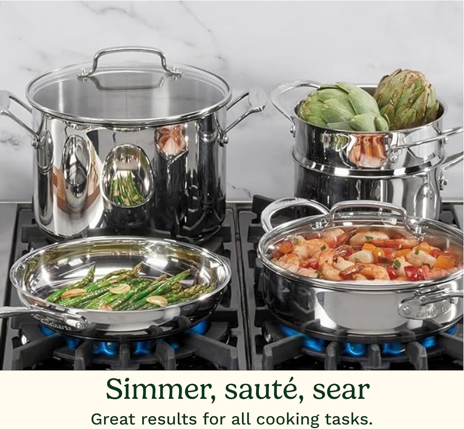 11-Piece Stainless Steel Cookware Set Aluminum Encapsulated Base Oven Safe 500°F