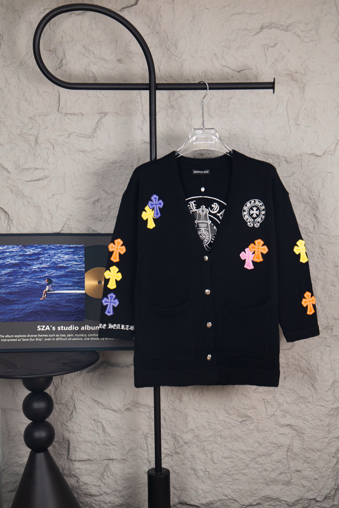 Chrome Hearts Colorful Cross Leather Patch Cardigan Sweater - cnluxepick