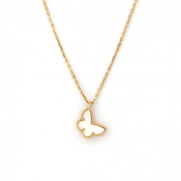 Van Cleef & Arpels Sweet Alhambra Papillon Necklace 18K Yellow Gold Mother of Pearl