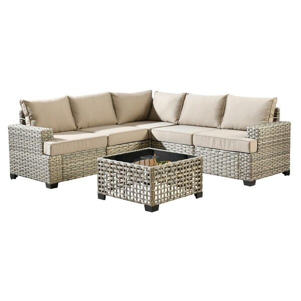 OVIOS 6 Pieces T shaped Seat Wide Armrest Set With SolarPowered Coffee Table