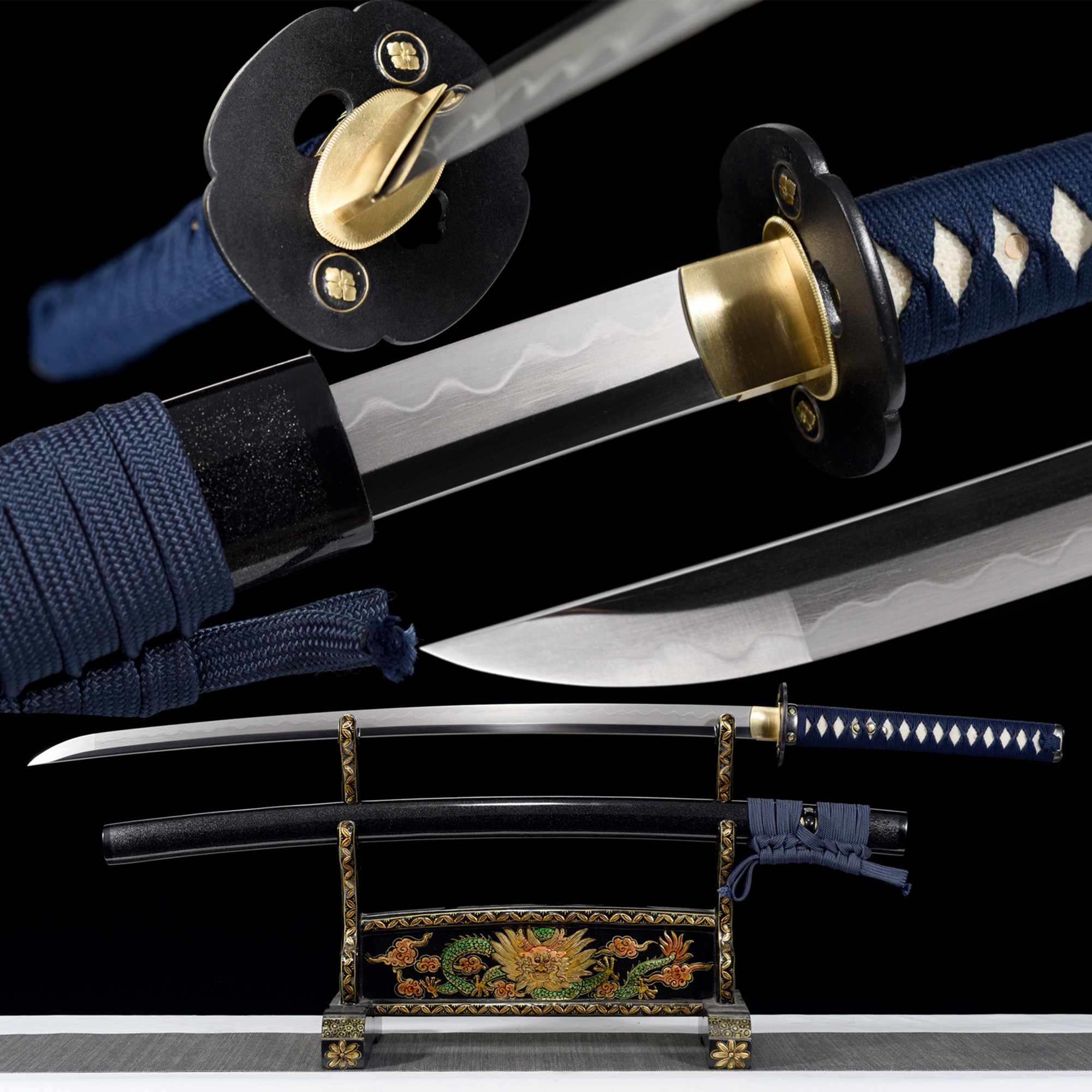 Golden Flower Katana – T10 Clay Tempered, Full Tang