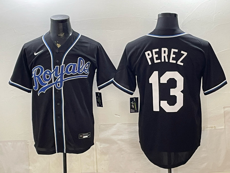 Men's Kansas City Royals Salvador Perez #13 Fashion Replica Black Out Jersey