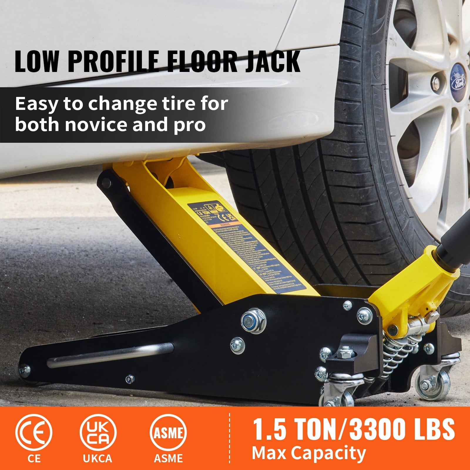 BENTISM Low Profile Floor Jack 1.5 Ton (3300 lbs), Aluminum and Steel Hydraulic Racing Floor Jack, Dual Piston Quick Lift Pump, 3-3/20