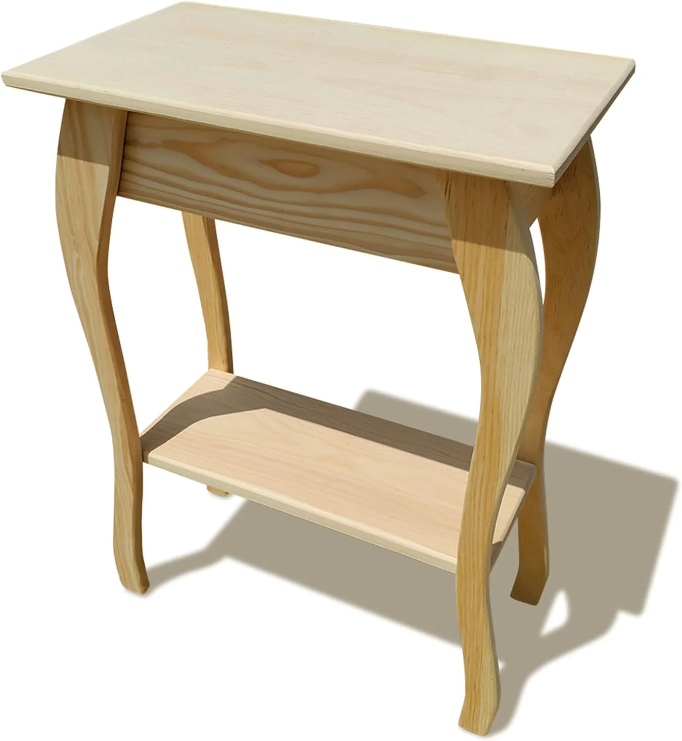 Wooden End Table- Amish Handmade Slim Side Table For Living Room, Bedroom, Entry Way, & Hallway, Thin Narrow End Table With 2-Tiered Shelves For Display & Storage, Unfinished