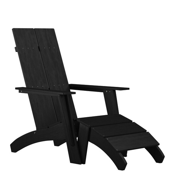 Modern AllWeather Dual Slat Adirondack Style Chair with Footrest