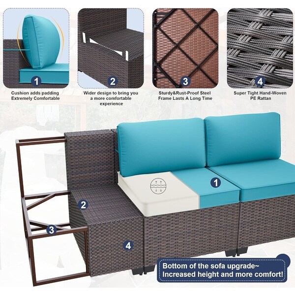 Patio Furniture Sectional Sofa Set,PE Rattan Swivel Rocking Chairs Patio Conversation Set