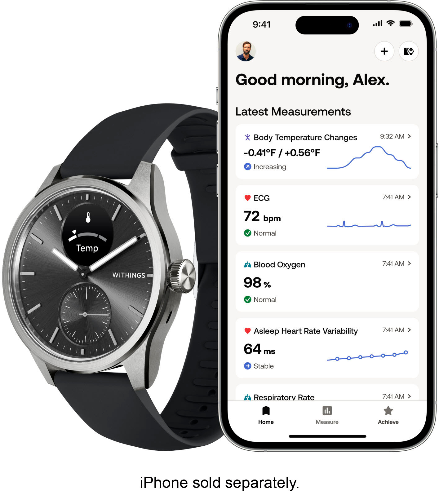 Withings - ScanWatch 2 - Heart Health Hybrid Smartwatch - 42mm - Black/Silver