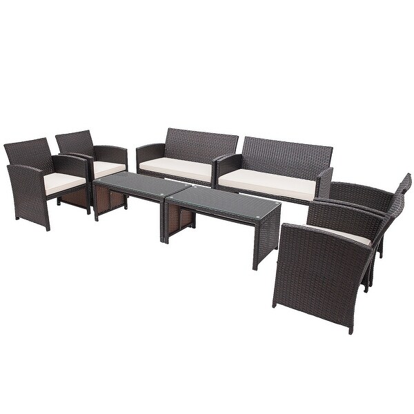 Costway 8PCS Patio Rattan Furniture Set Cushioned Chair Sofa Coffee