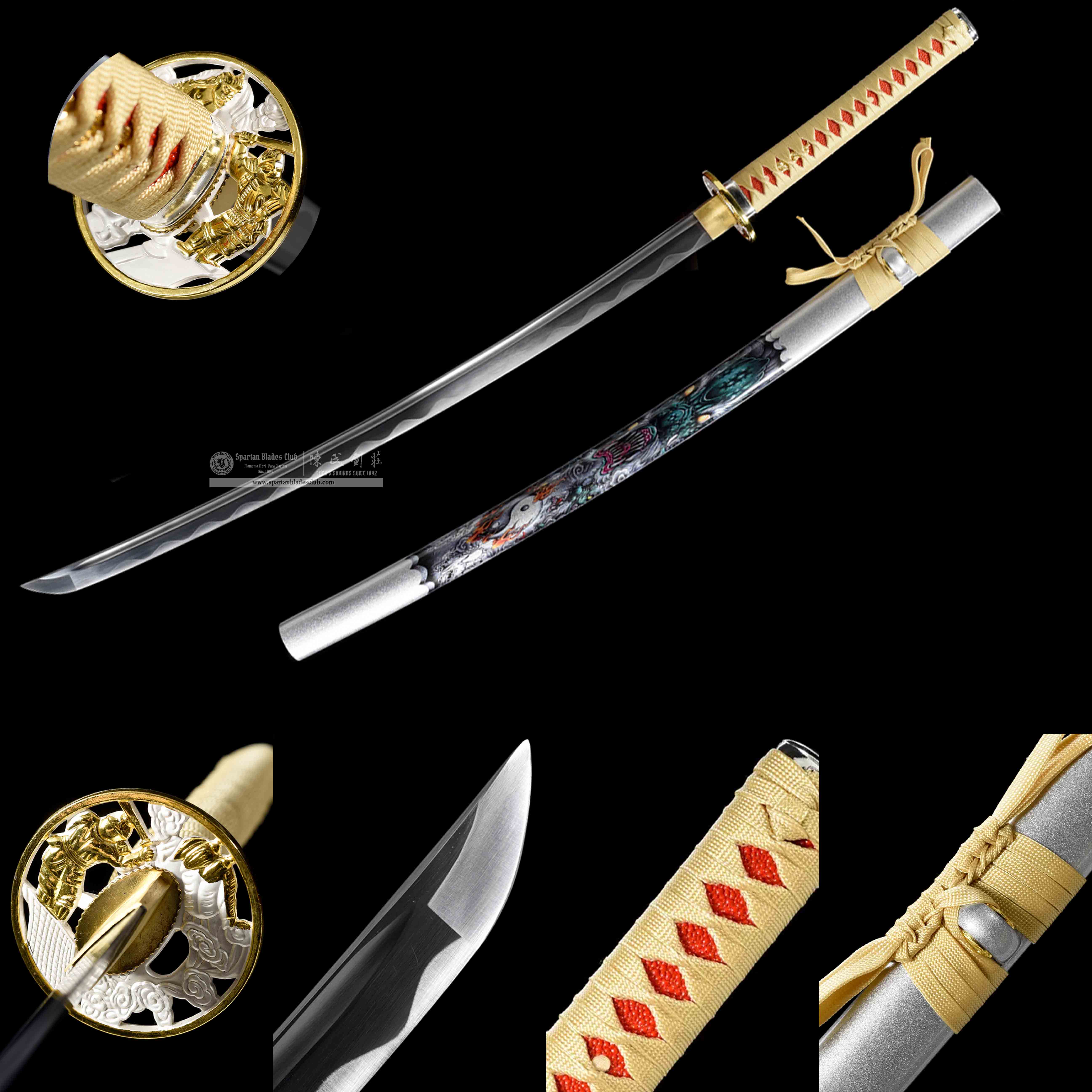 HW46 | Jinloong Taichi | Not Sharpened | Practice Sword | Katana | Carbon Steel | Golden | Loong(Chinese Dragon) | Full-tang | Spartan Blades Club | CHEN'S SWORDS 1892 - Spartan Blades Club - 陳氏劍莊1892
