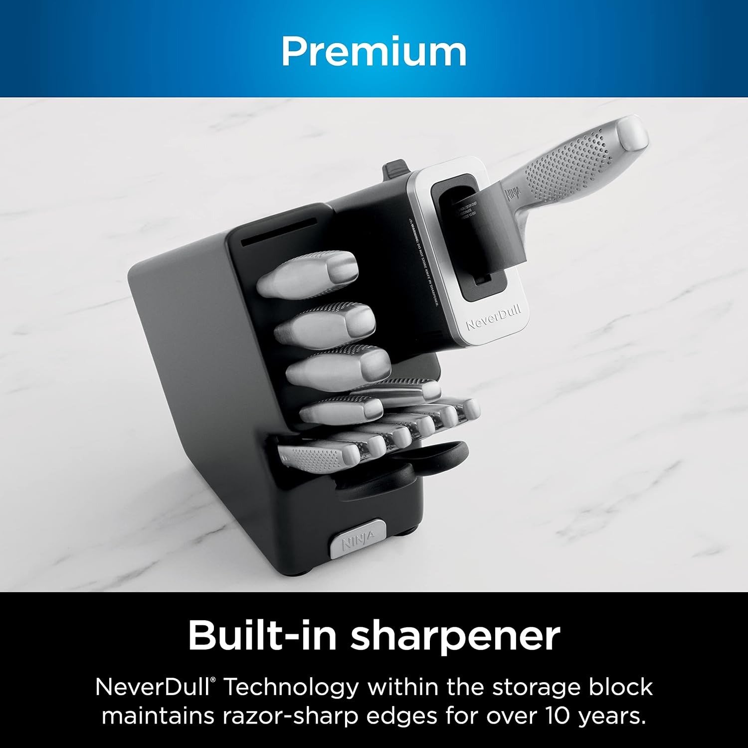 Premium 12-Piece German Stainless Steel Knife System with Built-in Sharpener, Stainless Steel/Black