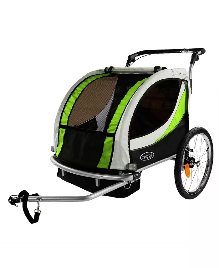 ClevrPlus Deluxe 3-in-1 Double Seat Bike Trailer Stroller Jogger for Kids, Green