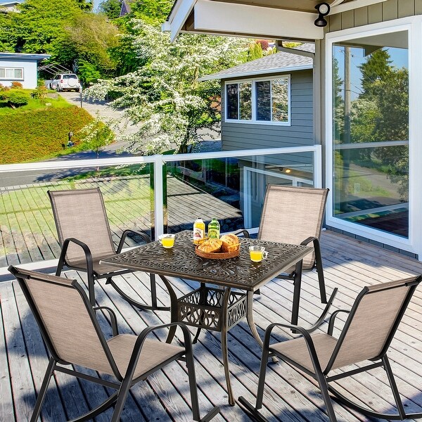 2/ 4 PCS Patio Rocking Chair HeavyDuty Metal Rocker AntiSlip Brown