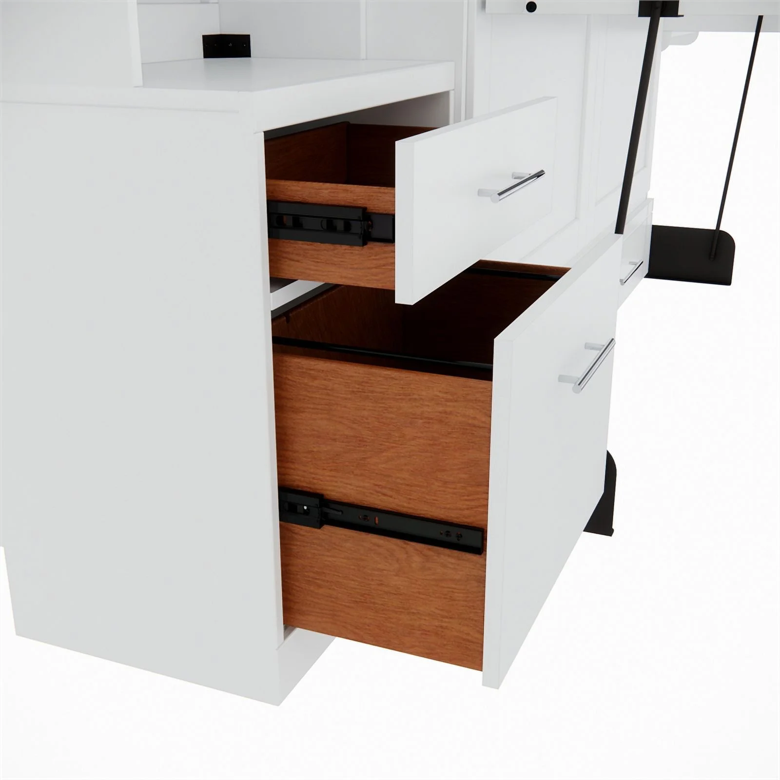 RoomAndLoft Queen Wood Murphy Wall Desk Bed & 2 Shelf Storage Units in White