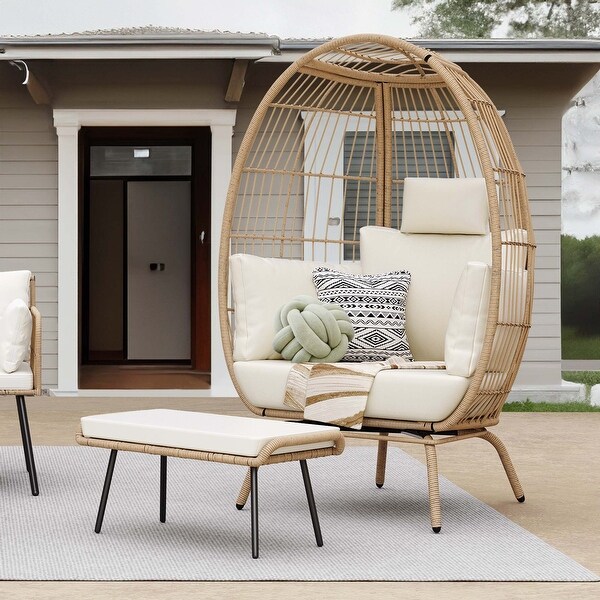 Moasis Outdoor Patio Wicker Egg Chair with Ottoman,Oversized Basket Chair with Cushions and Footrest