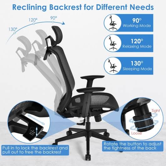 Height Adjustable Ergonomic High Back Mesh Office Chair with Hange-Black | Costway