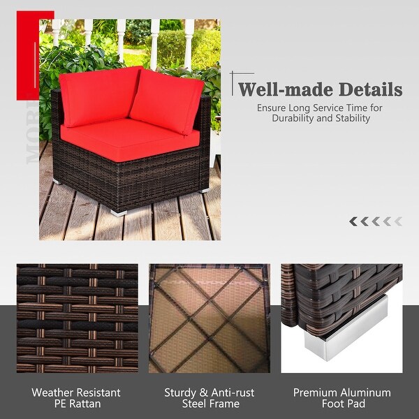 Gymax 7PCS Patio Rattan Furniture Set Fire Pit Table Cover Cushion