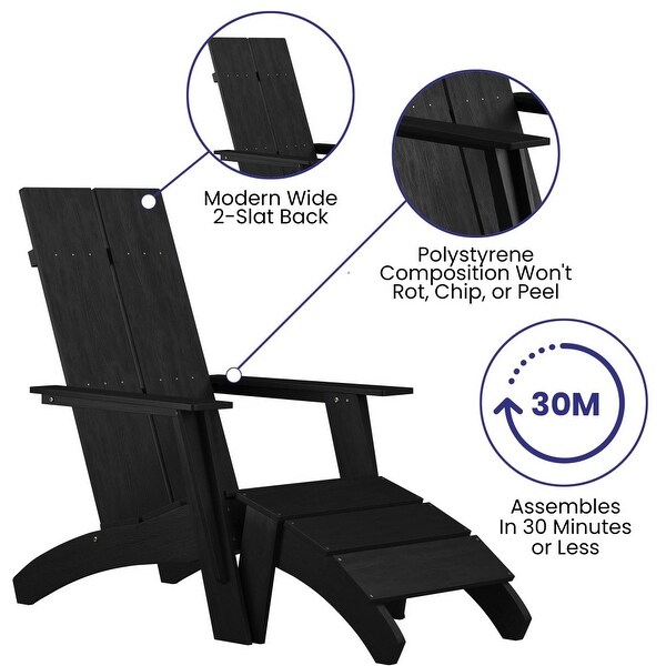 Modern AllWeather Dual Slat Adirondack Style Chair with Footrest