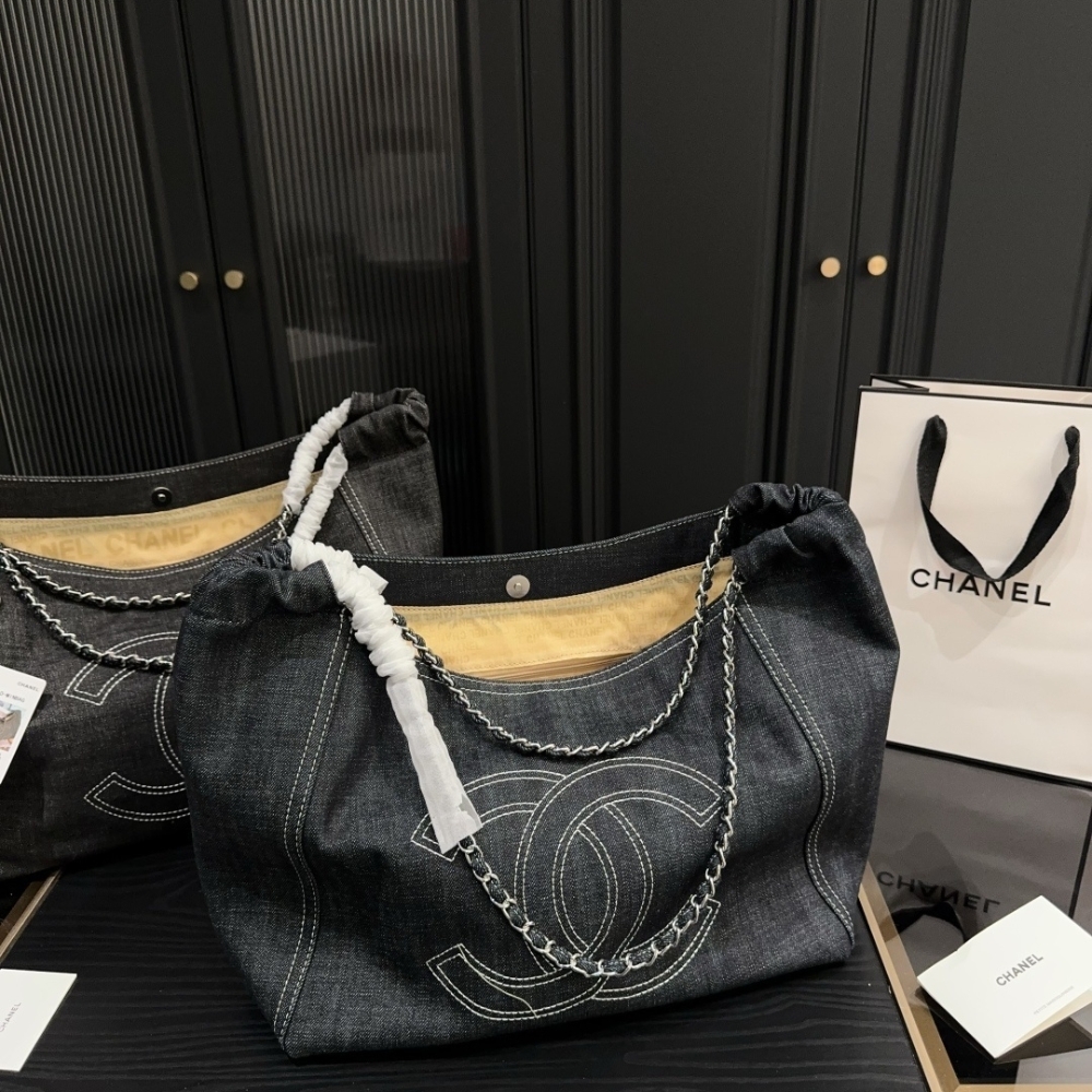 Chanel Coco Cabas Shopping Bag Denim Dark Blue 14.2 Inches