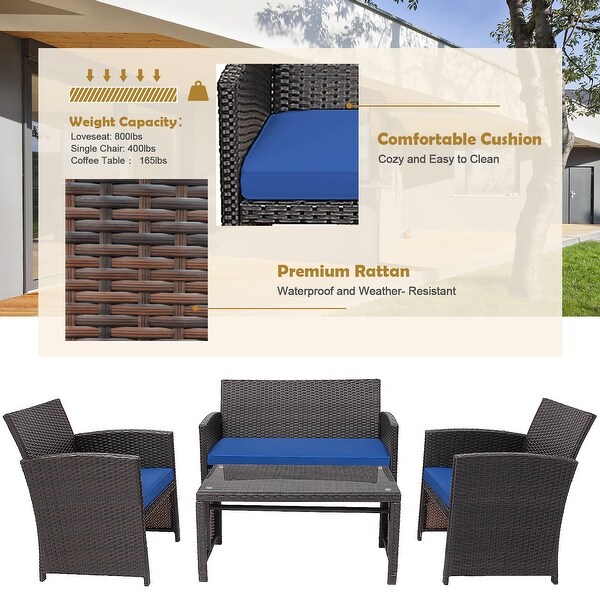 Costway 8PCS Patio Rattan Furniture Set Cushioned Chair Sofa Coffee