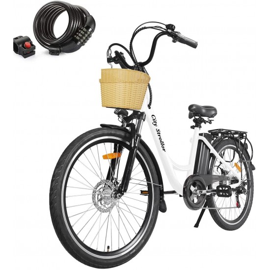 Electric Bike 350W Ebike 26” Electric Bicycle, 20MPH Adults Electric City Bike with Removable 36v12ah Battery, Professional 6 Speed Gears