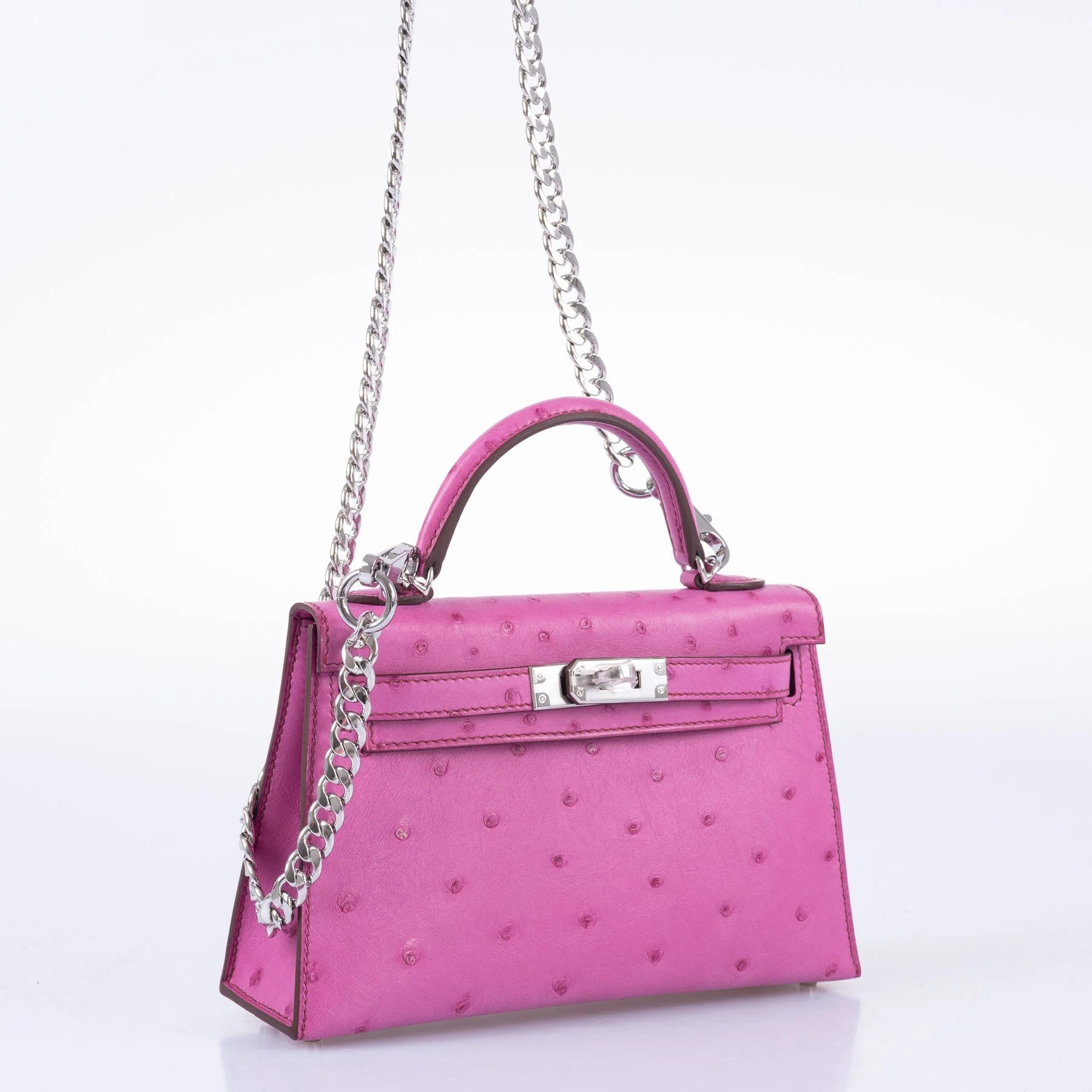 Hermès Mini Kelly II 20 Sellier Fuchsia Ostrich Palladium Hardware