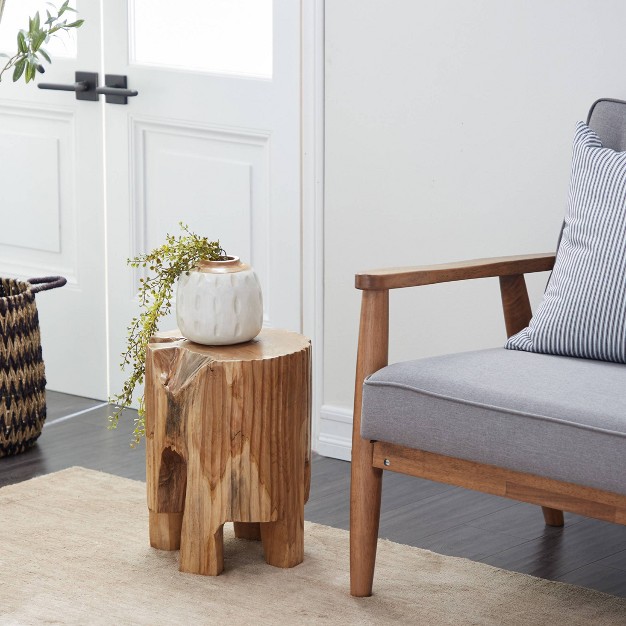 Contemporary Live Edge Teak Wood Stool Brown Olivia amp May