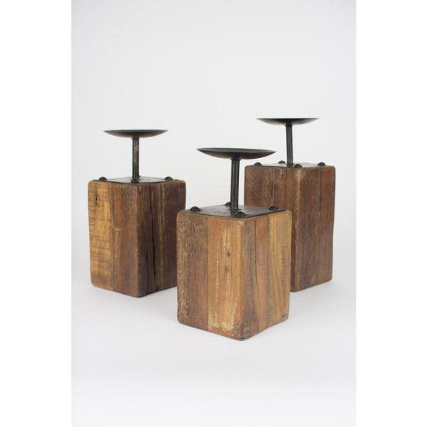 Recycled Wood Candle Holders (Set of 3)