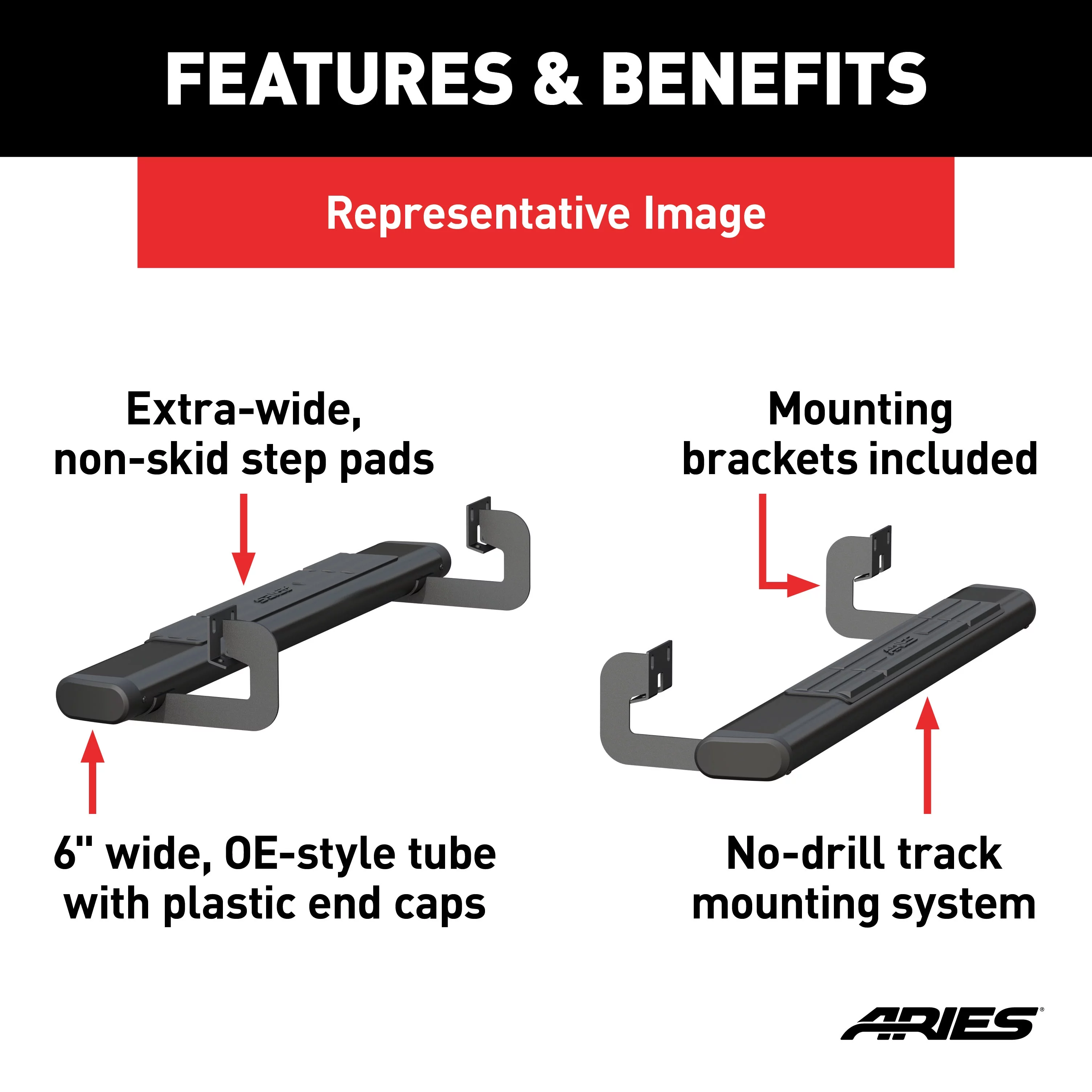ARIES 4445043 6 x 53-Inch Oval Black Aluminum Nerf Bars, Select Ram 1500, 2500, 3500 Fits select: 2019-2022 RAM 1500 CLASSIC, 2023 RAM 2500 TRADESMAN