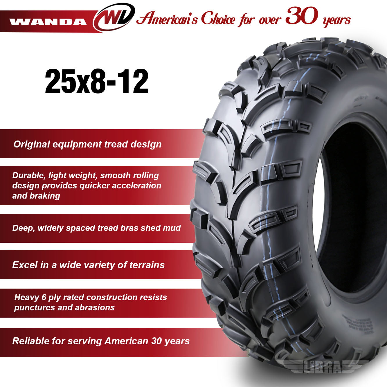 Wanda ATV/UTV Tires 25×8-12 25x8x12 /6PR P373 – 10243, Set 2