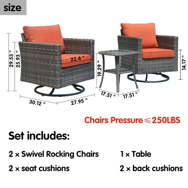 OVIOS Wicker Swivel Rocking Chair 3piece Set