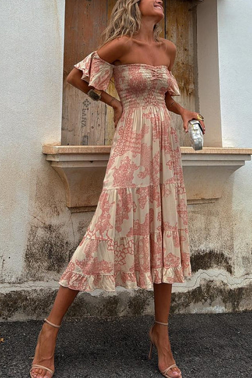 Off Shoulder Tiered Midi Dress | Floral PrintClistos