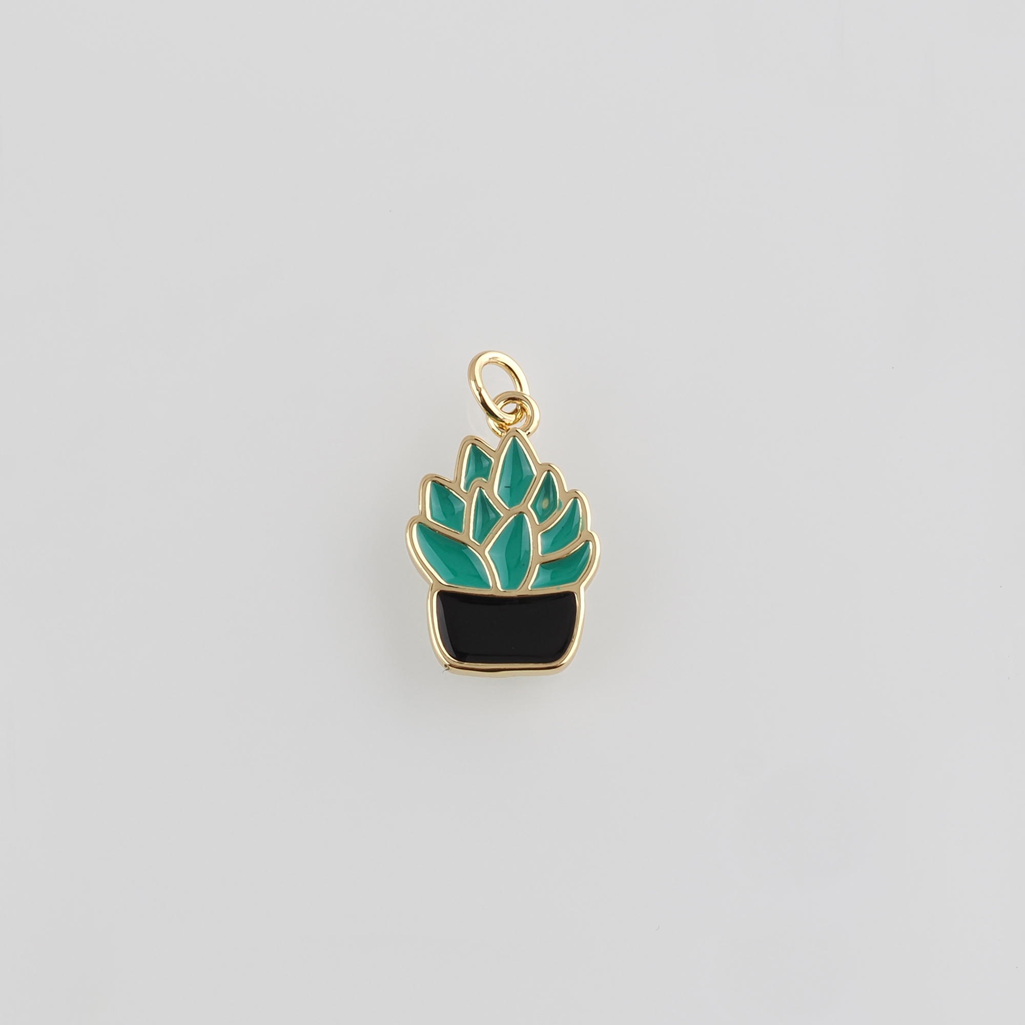 18K Gold Filled Succulent Pendant,Enamel Succulent Charm Earrings Necklace for DIY Jewelry Making Supply