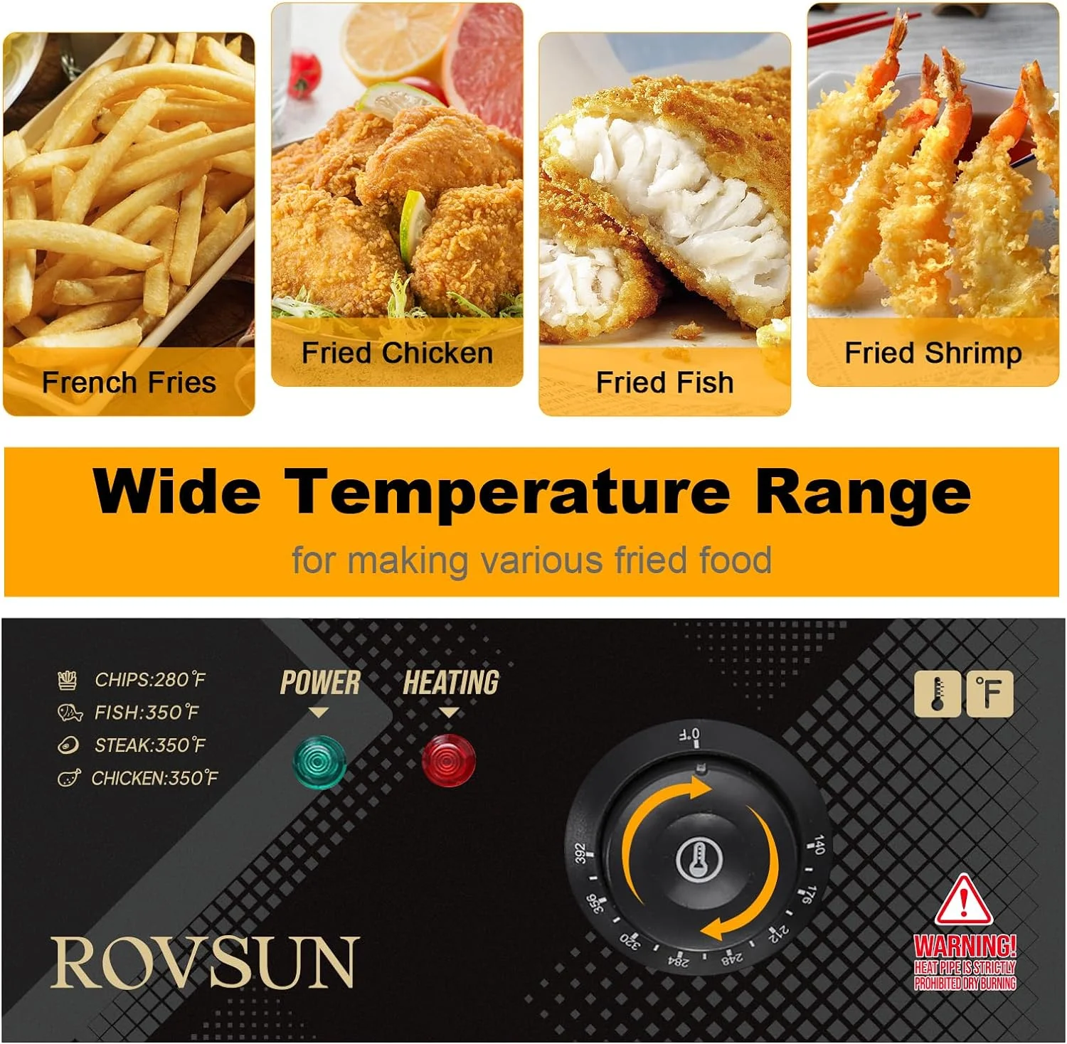 ROVSUN 23.8Qt Electric Deep Fryer w/Large Single Basket & Lid, Adjustable Temperature Countertop Commercial Stainless Steel Kitchen Oil Fryer Frying Machine for French Fries Turkey Onion Rings 5000W