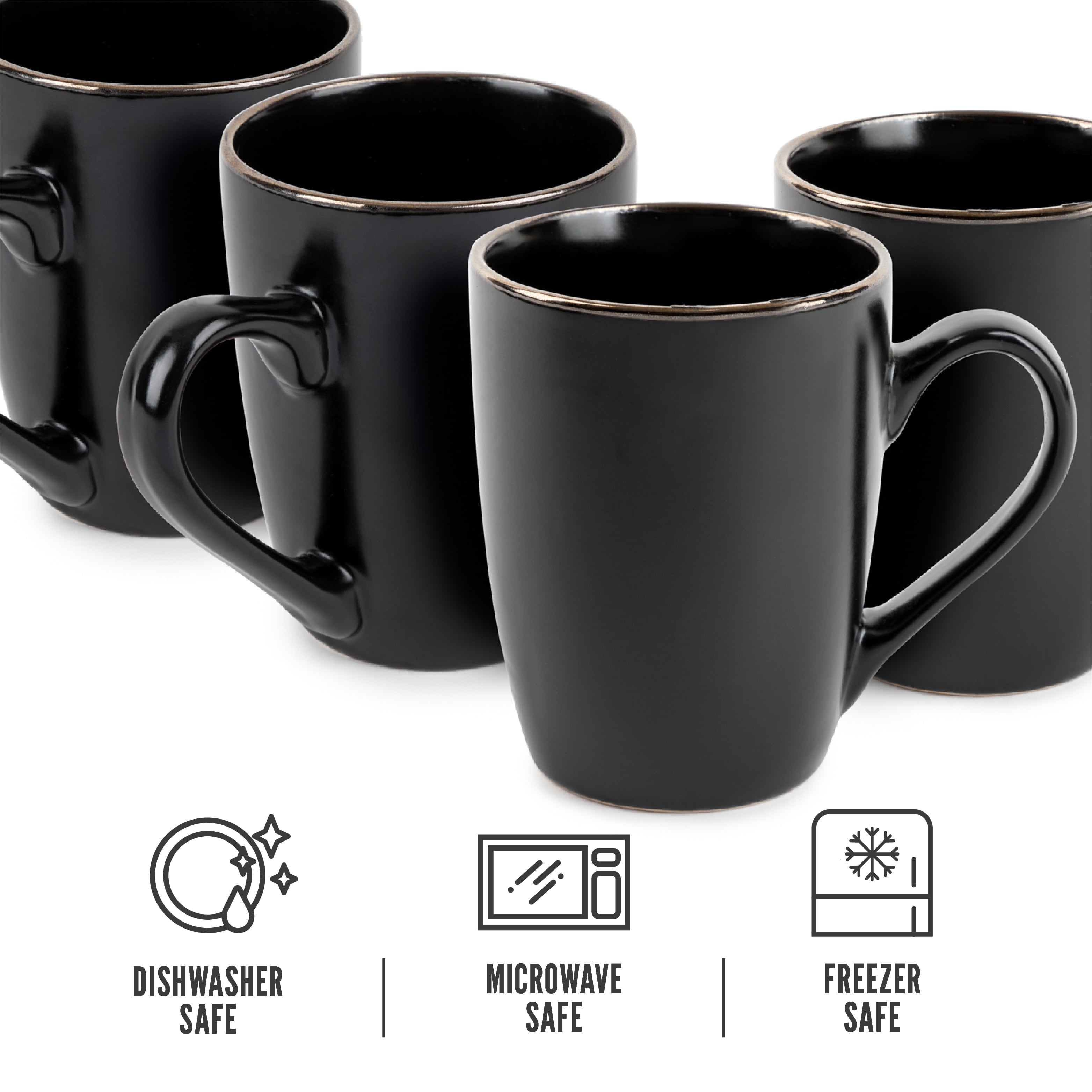 Thyme and Table Drinkware Black Onyx Stoneware 14oz Mugs, 4 Pack