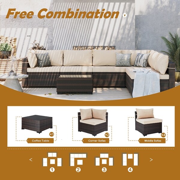 UPHA Cushioned 7piece Conversation Sectional Patio Group Furniture