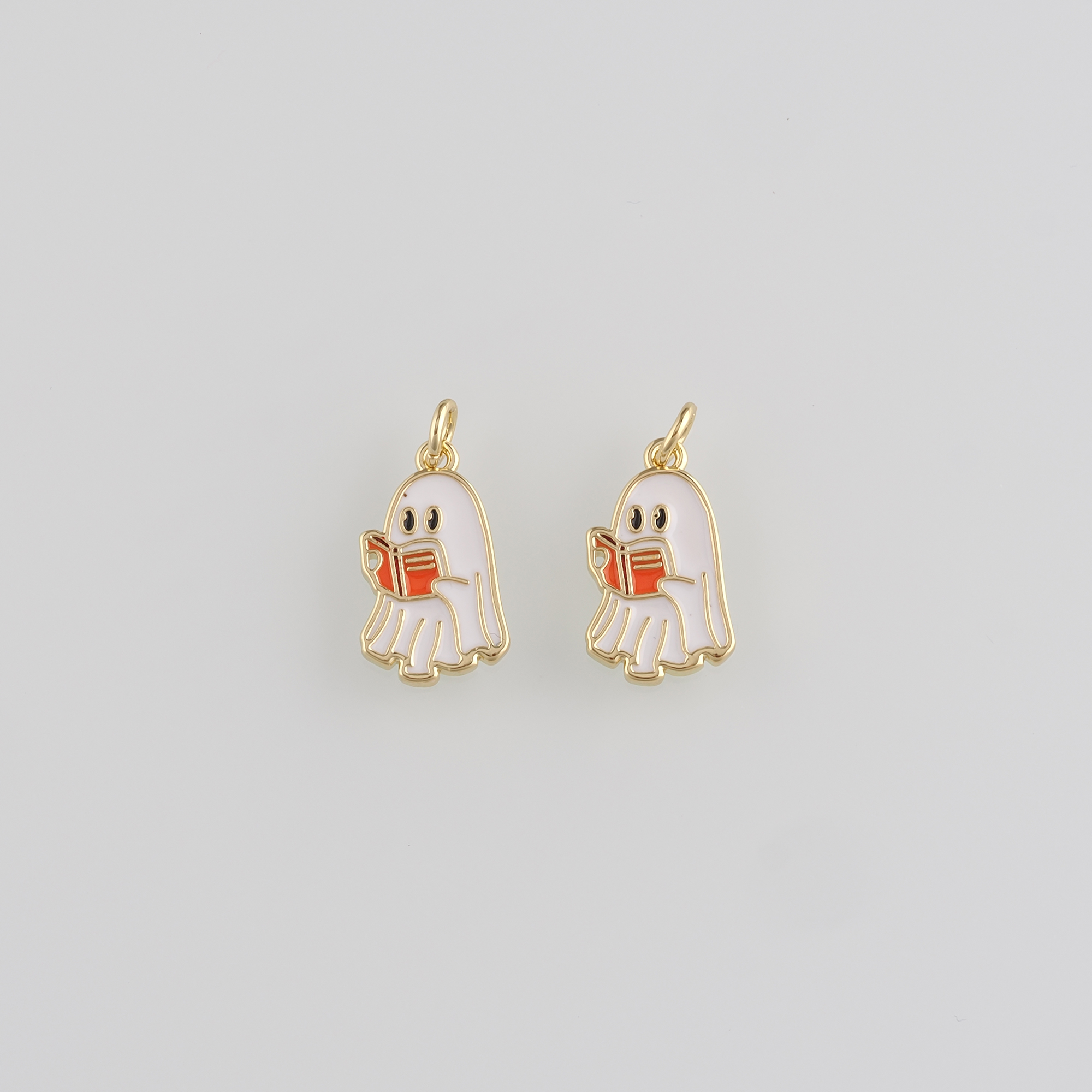 18K Gold Filled Ghost Pendant,Halloween Charm,Enamel Ghost Earrings Necklace for DIY Jewelry Making Supply
