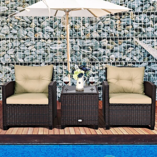 Costway 3PCS Patio Rattan Furniture Set Cushioned Conversation Set