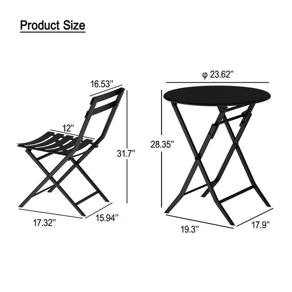 3Piece Patio Bistro Set of Foldable Round Table and Chairs,Yellow