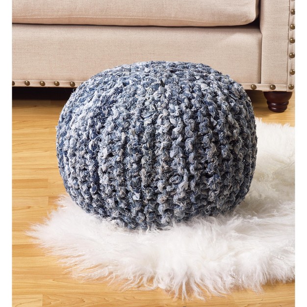 Saro Lifestyle Denim Twisted Rope Pouf 20 quot dx14 quot h Round Navy Blue