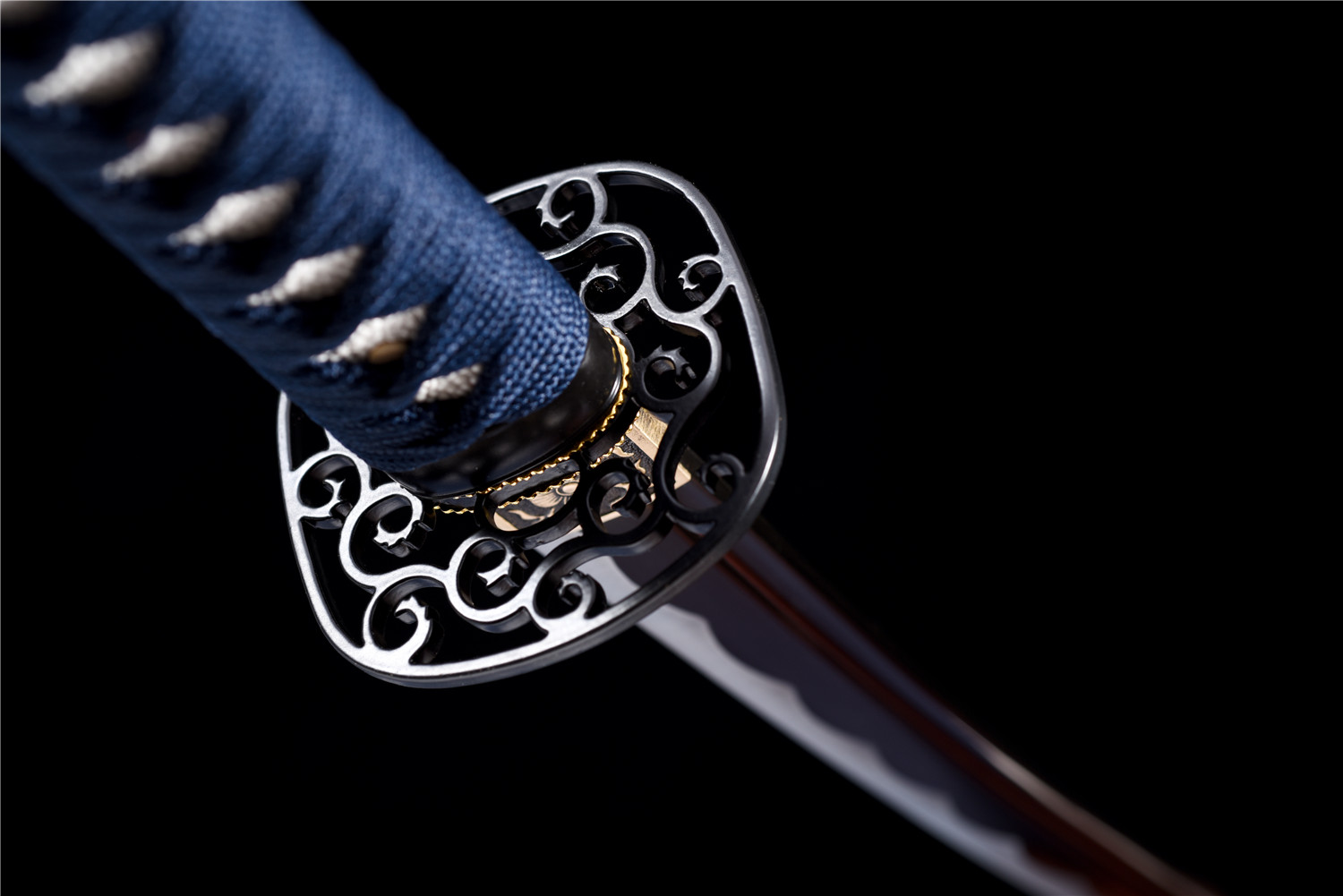 Handmade Katana High Carbon Gold Blade Iron Tsuba Red Saya Full Tang