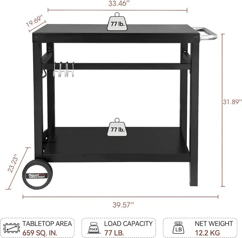 Royal Gourmet Stainless Steel Mobile Grill Cart – Dual-Shelf Flat-Top Dining Trolley
