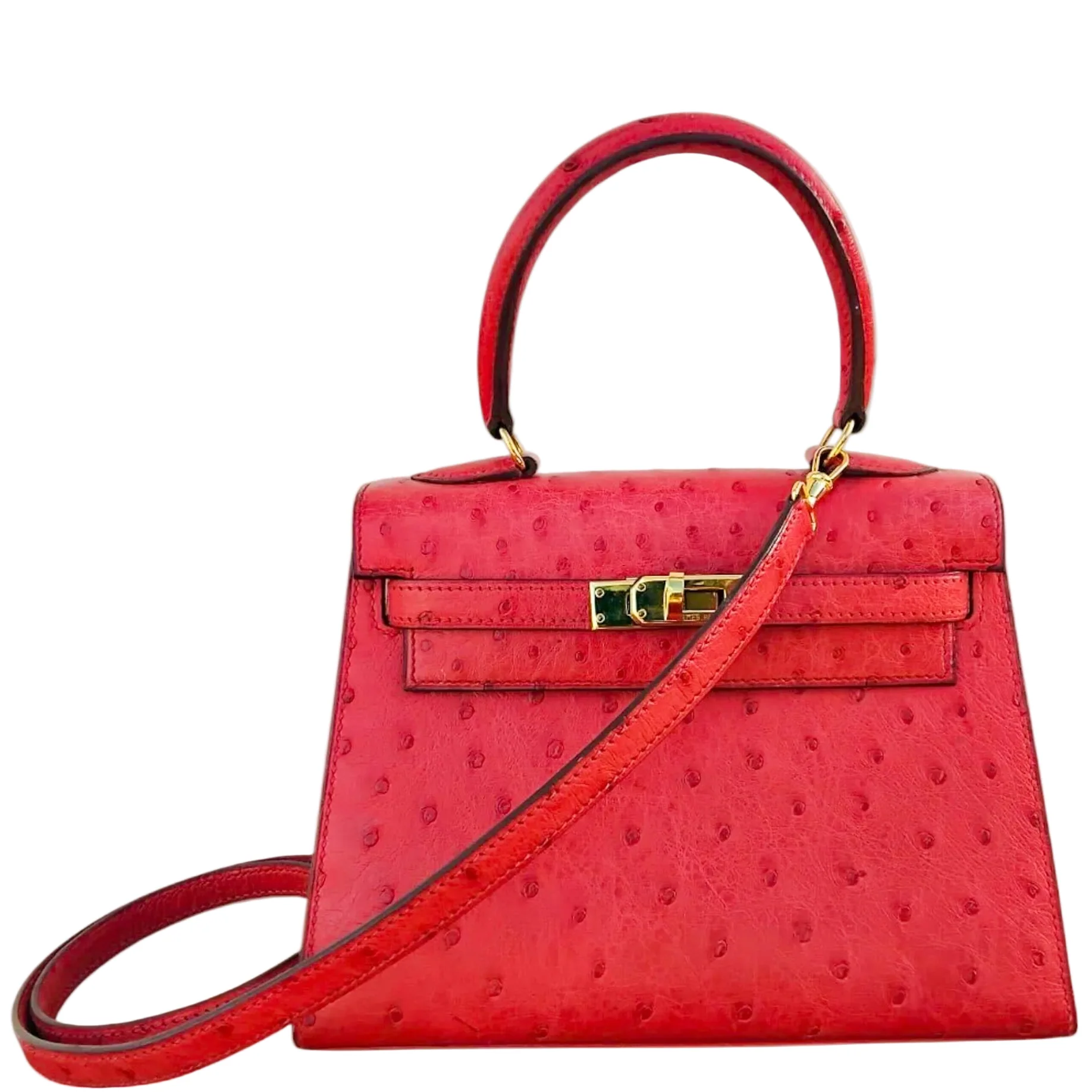 Hermès Kelly 20 Mini Retourne Vintage Rouge Vif Ostrich Gold Hardware