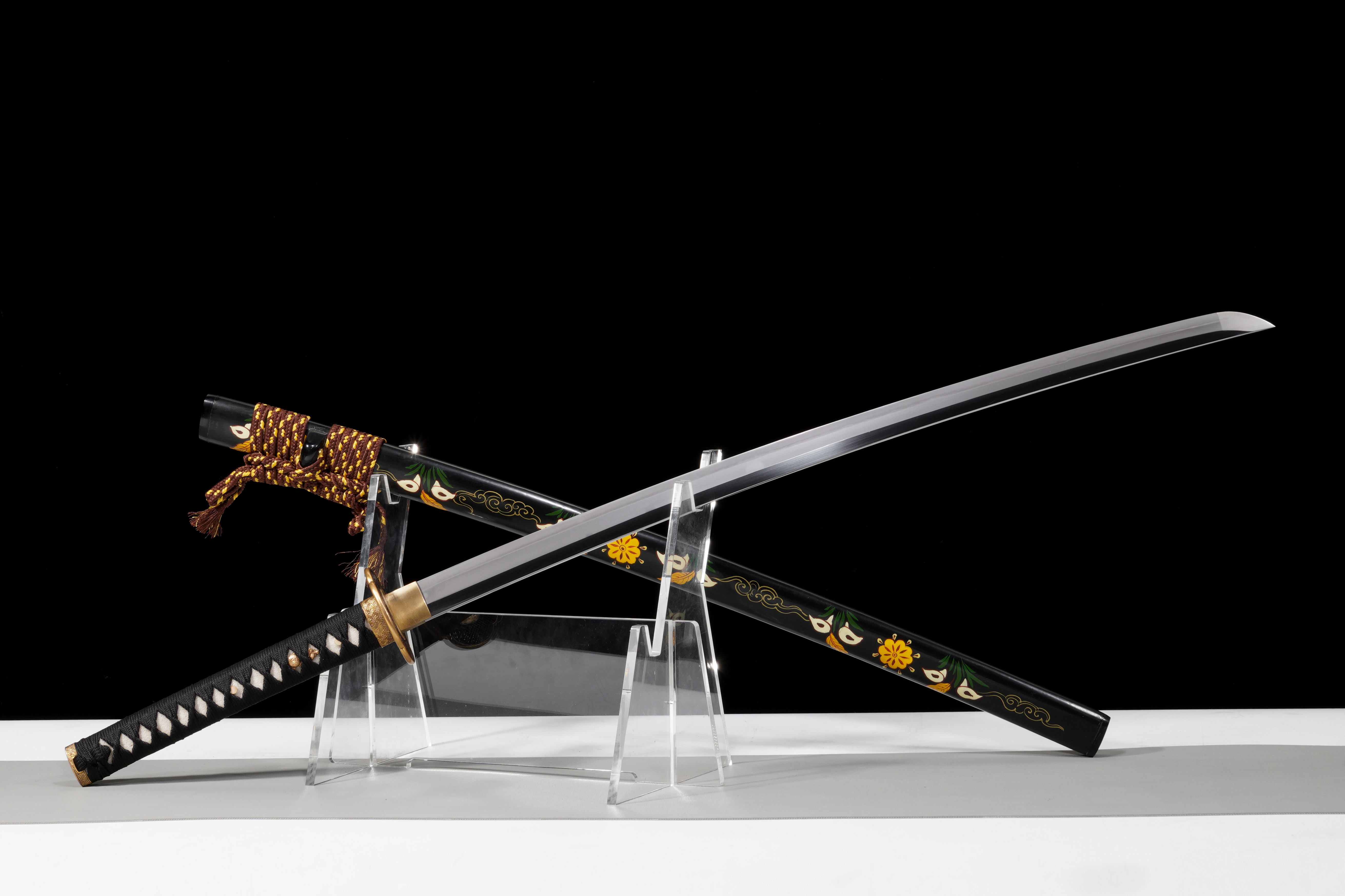Handmade Japanese Katana T10 Steel Clay Tempered Golden Lattice Full Tang