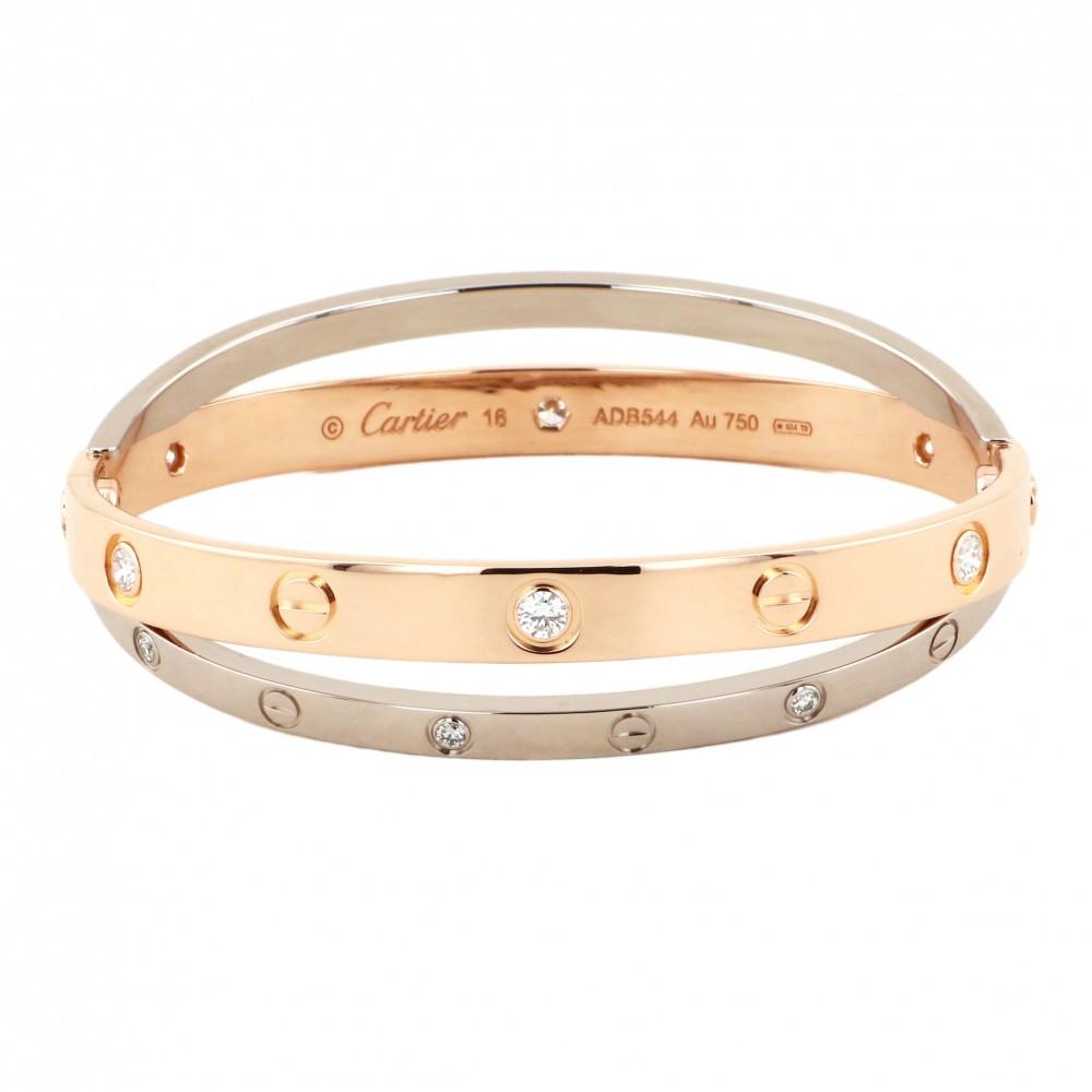 Cartier Love #16 Bracelet 18K White Gold & 18K Rose Gold Diamond