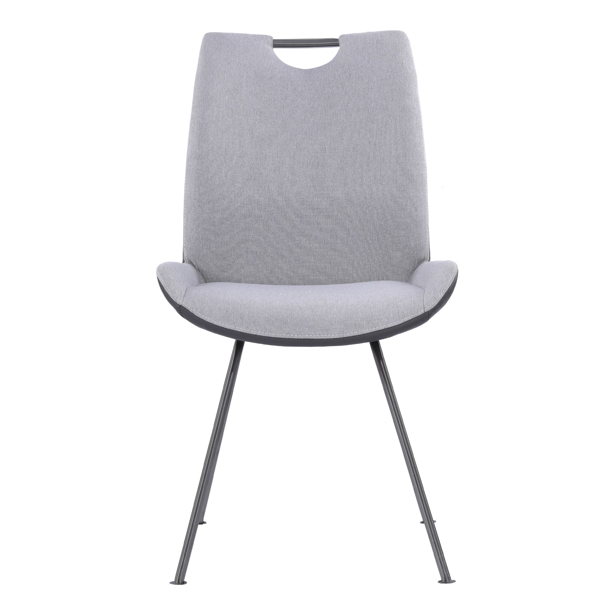 Armen Living Coronado Contemporary Dining Chair in Grey Powder Coated u0026 Pewter Fabric - Set of 2
