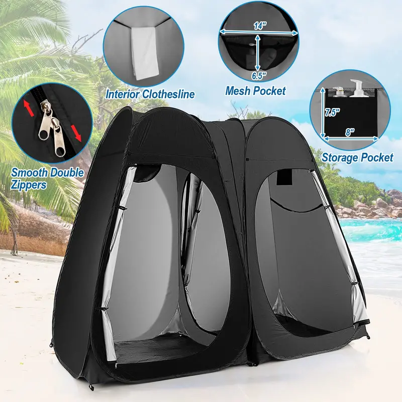 Two-Room Pop-Up Shower Tent – 7.5 ft Changing Enclosure with Stakes & Carry Bag